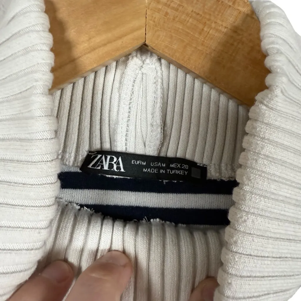 Zara Women’s Cropped Striped Turtleneck Sweater Navy/White/Yellow M - Image 6