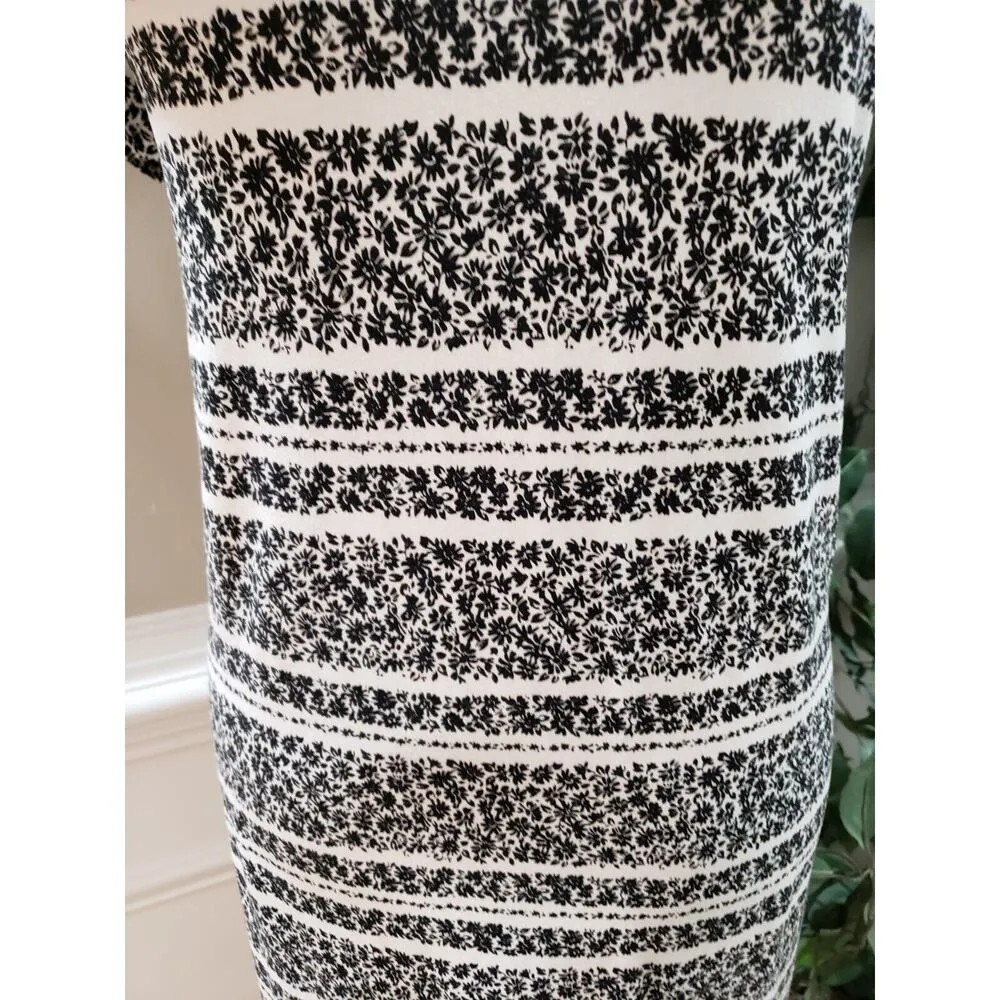 J. Jill Women's Black Floral Rayon Round Neck Short Sleeve Knee Length Dress S - Image 3