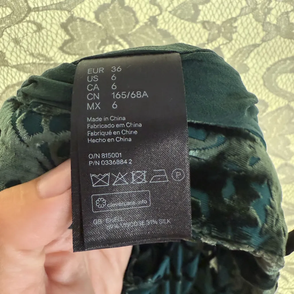 Balmain collab H&M Dark Green Velvet Wide-Leg trouser Pants wide leg rose print - Image 13