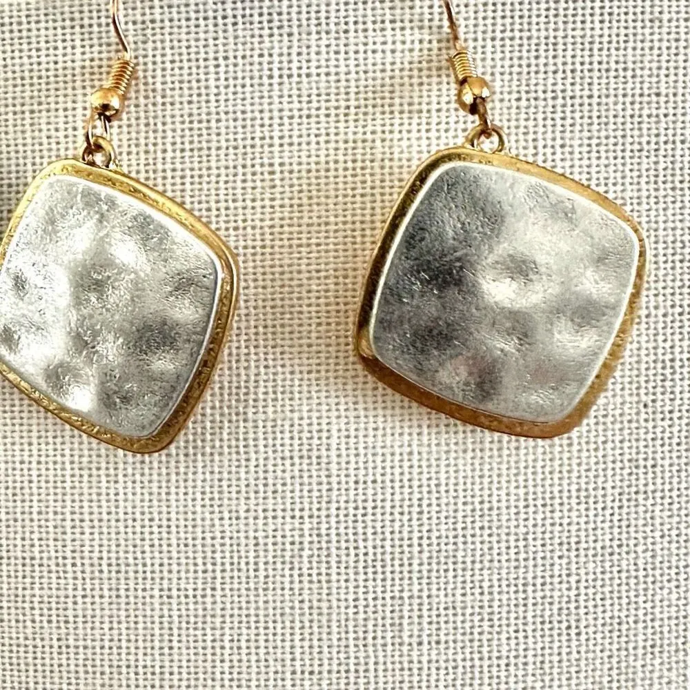 silver and gold tone square drop earrings - Image 6