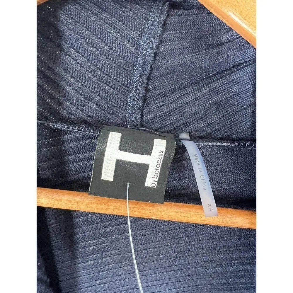 H By Bordeaux Mix Ribbed Cozy Waterfall Cardigan Sweater XS Dark Navy - Image 3