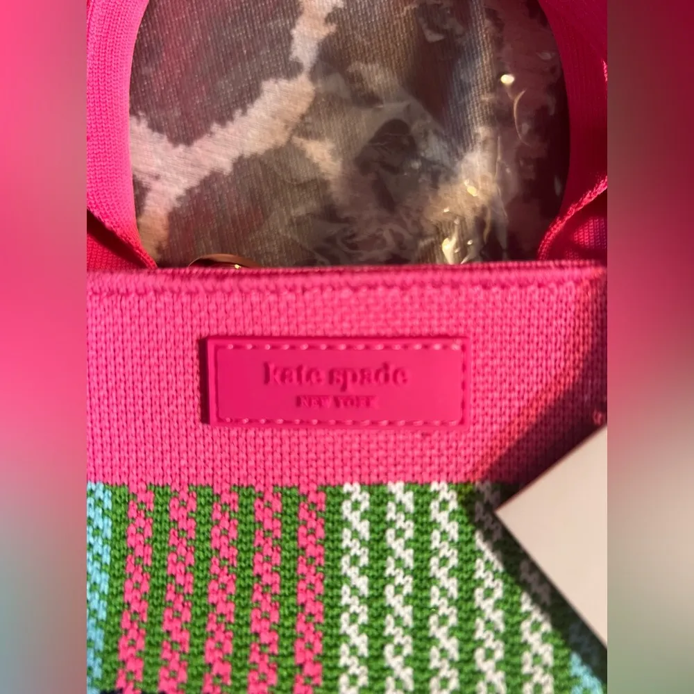 Kate Spade NWT Pink Green Plaid Satchel crossbody fabric collectible summer prep - Image 2
