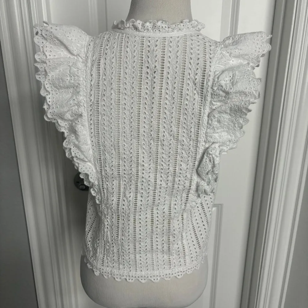 La Vie Rebecca Taylor Eyelet Balliet Blouse White XS Preloved - Image 8
