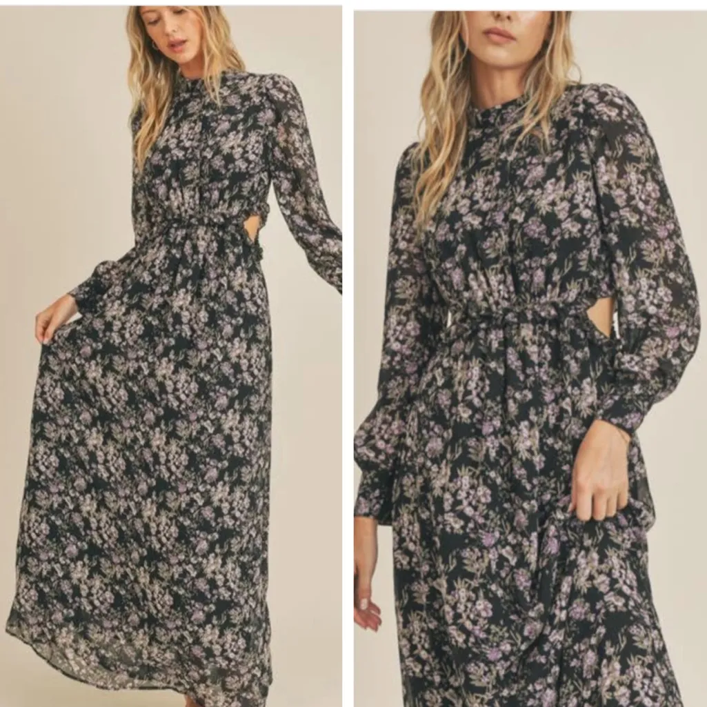 NWT Lush Long Sleeve Floral Maxi with Side Cut Out - Image 2