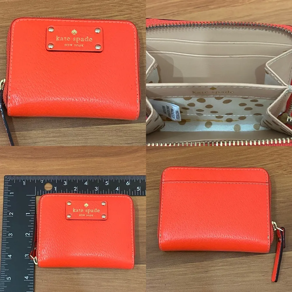 NY Wellesley Highlighter Orange Leather Tote Handbag & Wallet Set - Image 15