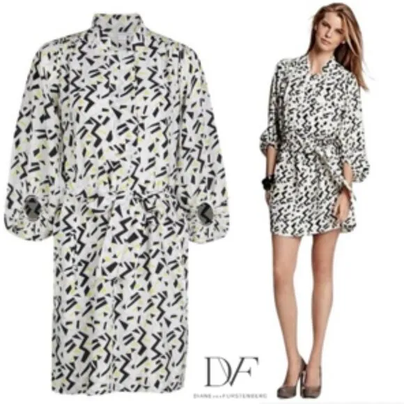 DVF Diane Von Furstenberg 100% Silk Abstract Geometric Print Dress Size 6 - Image 2