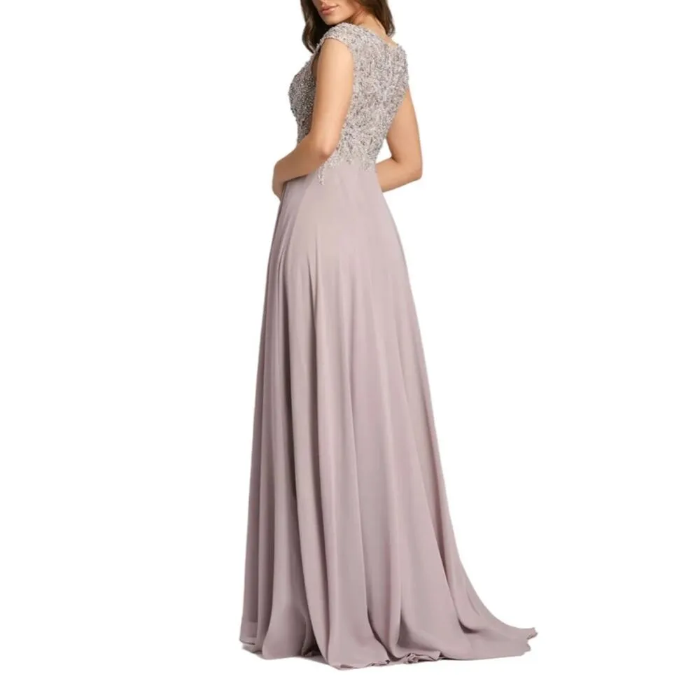 Mac Duggal Applique Cap Sleeve Bodice Flowy Gown Vintage Lilac Women’s Sz 8 - Image 5