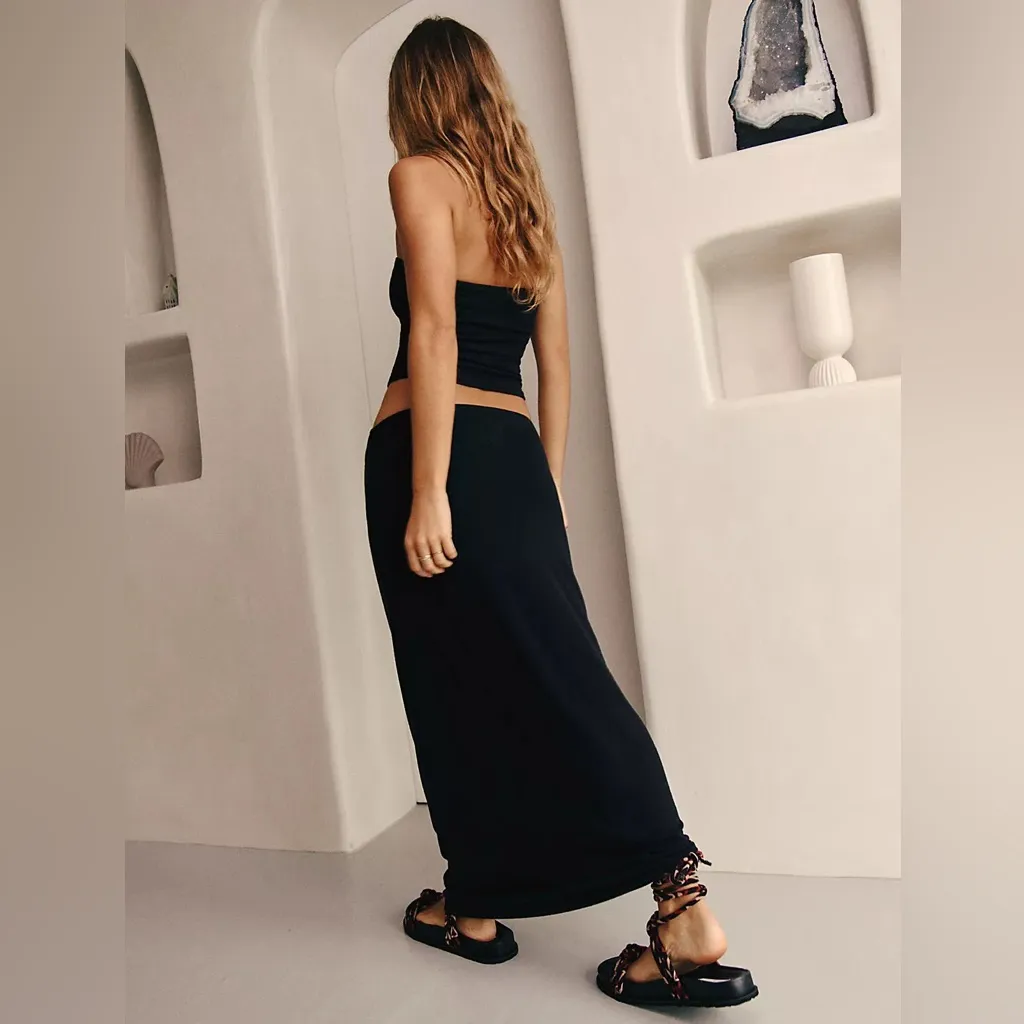 NEW Set! Free People GOOD FEELS TUBE SET Tube Top + Maxi Skirt Black MEDIUM - Image 3