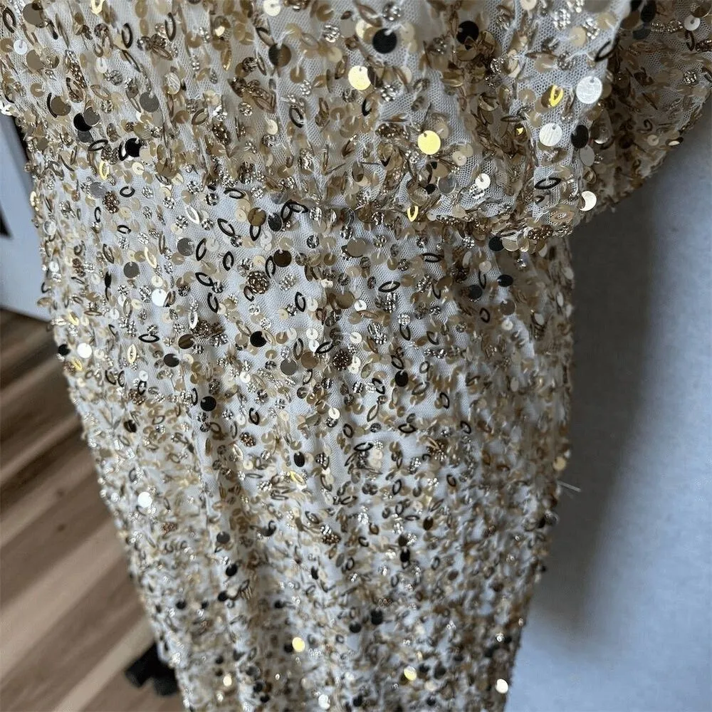 Aidan Mattox Gold Sequin Beaded Blouson Cocktail Dress Size 8 - Image 6