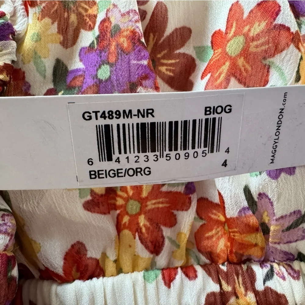 Maggy London Beige Floral Print Long Sleeve Chiffon Maxi Dress Size 4 New - Image 4