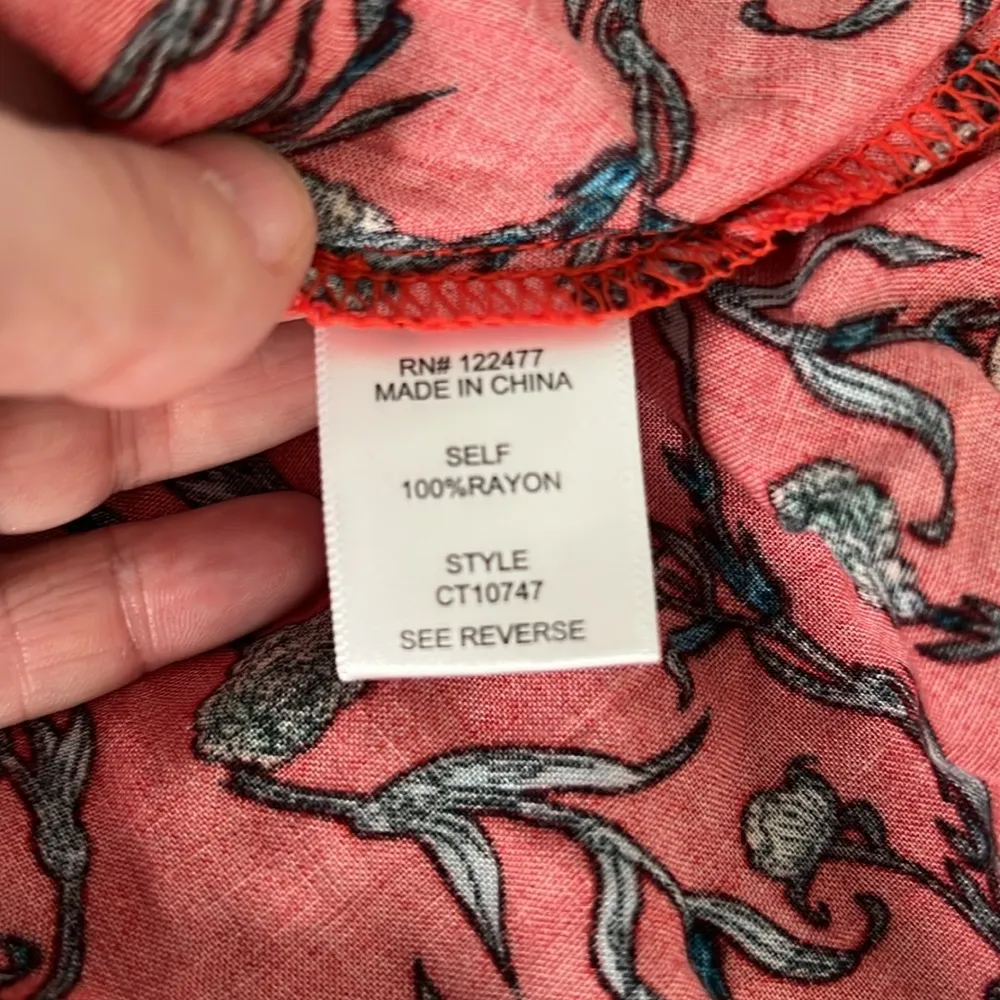 NSR Faux Wrap Peplum Blouse Red Print Size Medium - Image 4