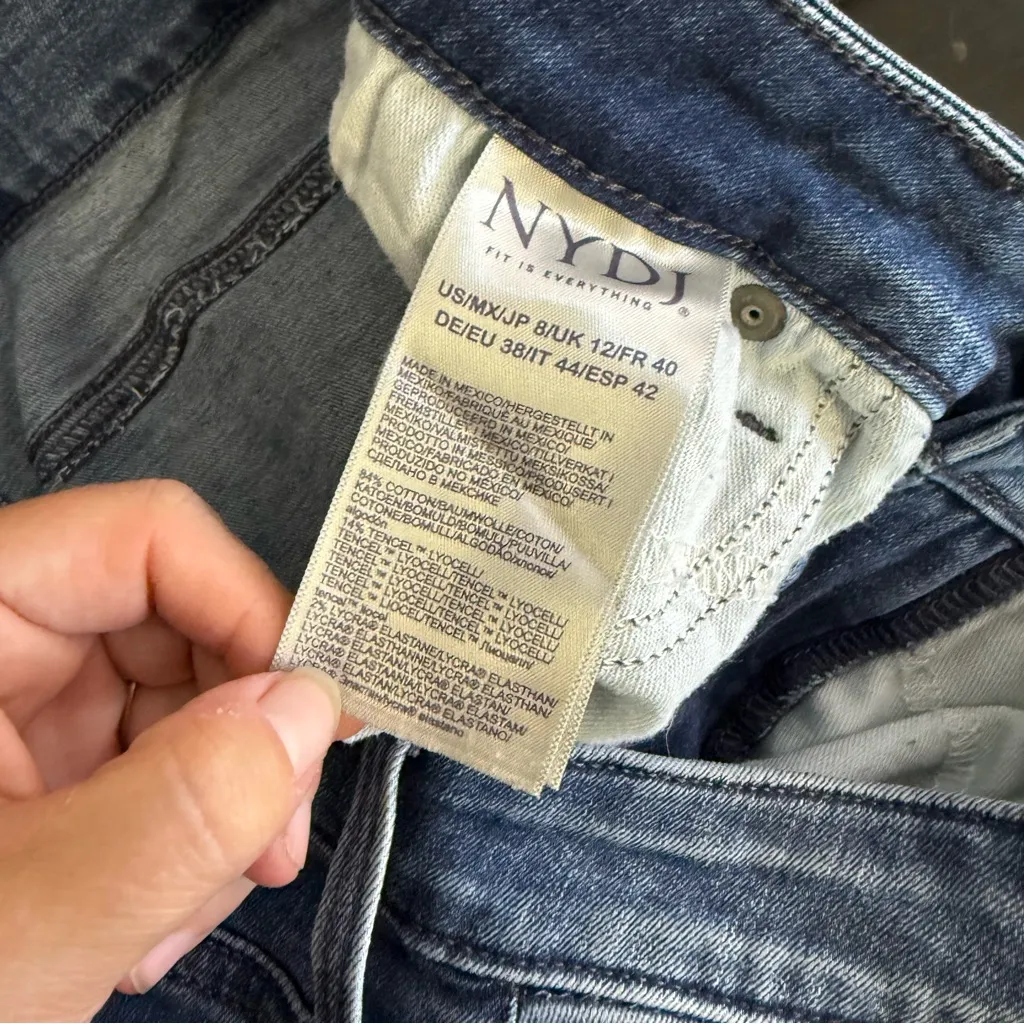 NYDJ Wide Leg Jeans Women’s Size 8 Lift Tuck Raw Hem Blue Denim - Image 4