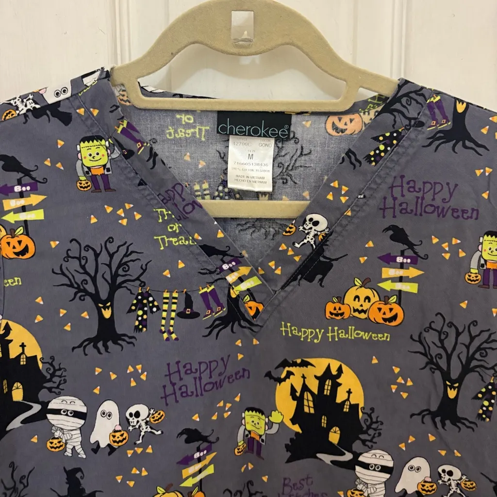 Cherokee Women’s Short Sleeve Halloween Scrub Top - Image 3