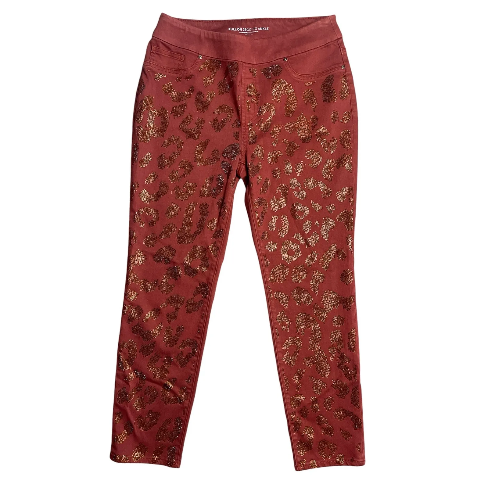 Chico’s Reddish Leopard Sparkle Pull-On Jeggings Women’s‎ Size 8R - Image 4