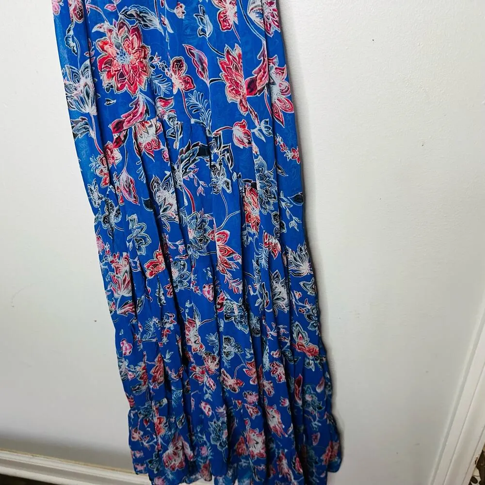MISA Las Angeles Blue Floral Natasha Cutout Ruffled Midi Dress Size Medium - Image 11