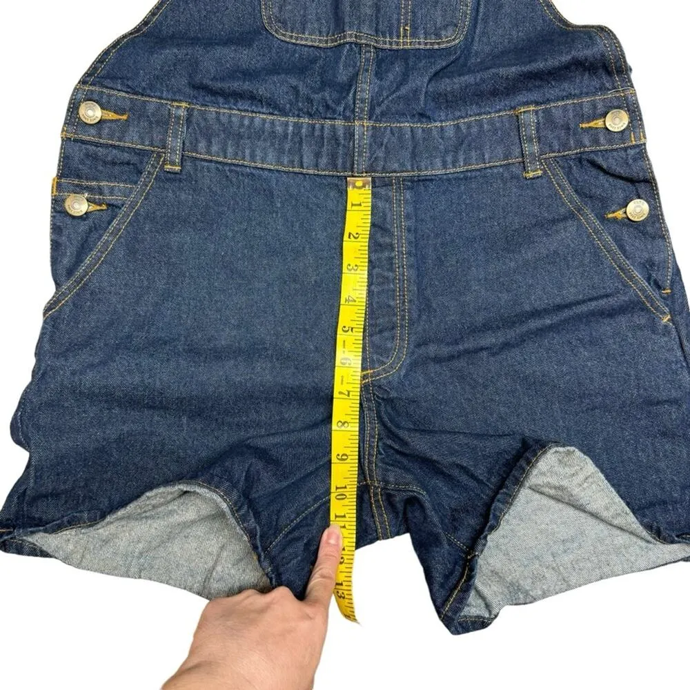 Vans Overalls Boyfriend Fit Denim Dark Wash Cuffed Shorts Romper Size Small - Image 12