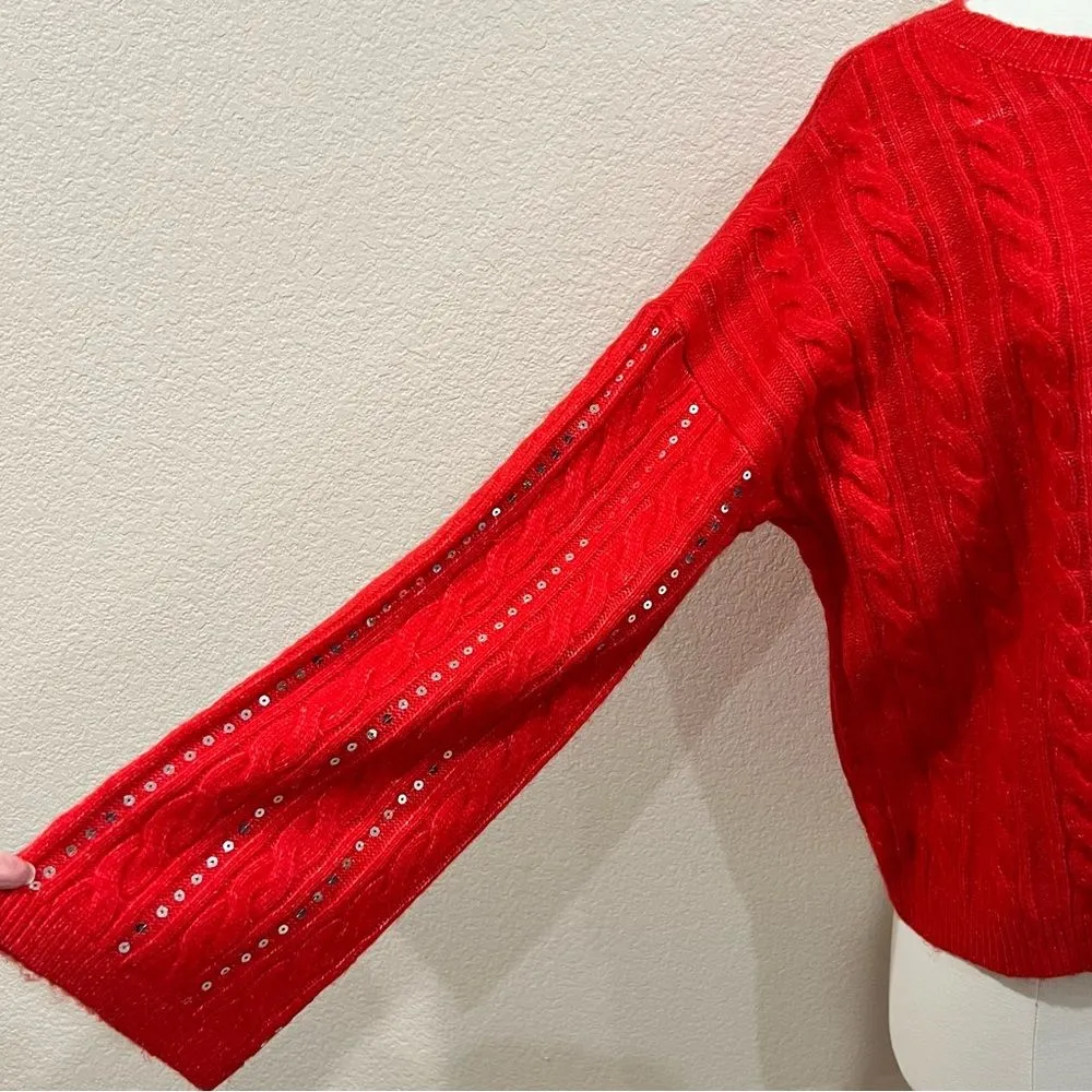 Adyson Parker Red Cable Knit Sequin Striped NWT Sweater Size Medium - Image 4