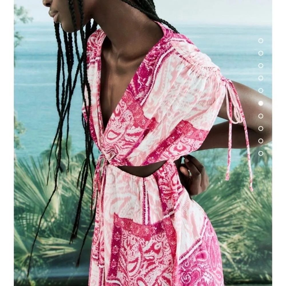 Zara Patchwork Print Dress Pink Cut Out Maxi Size Small - Image 14