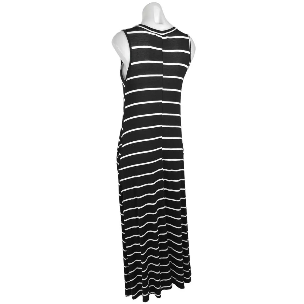 Reborn J Black Striped Crew Neck Sleeveless Knit Maxi Stretch Casual Dress Sz S - Image 2