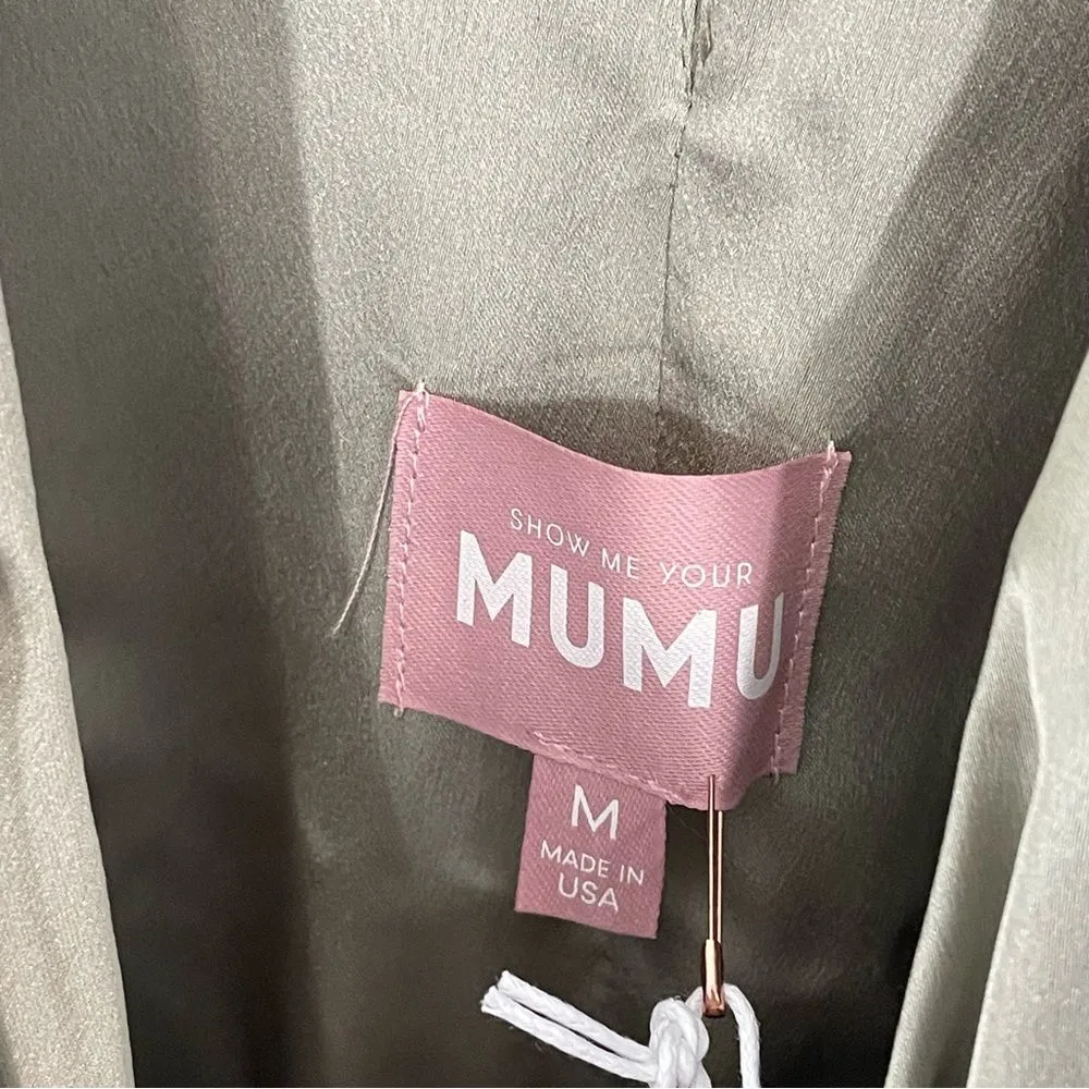 NWT Show Me Your Mumu - Say I Do Romper‎ Moss Green Size MEDIUM Satin Faux Wrap - Image 7