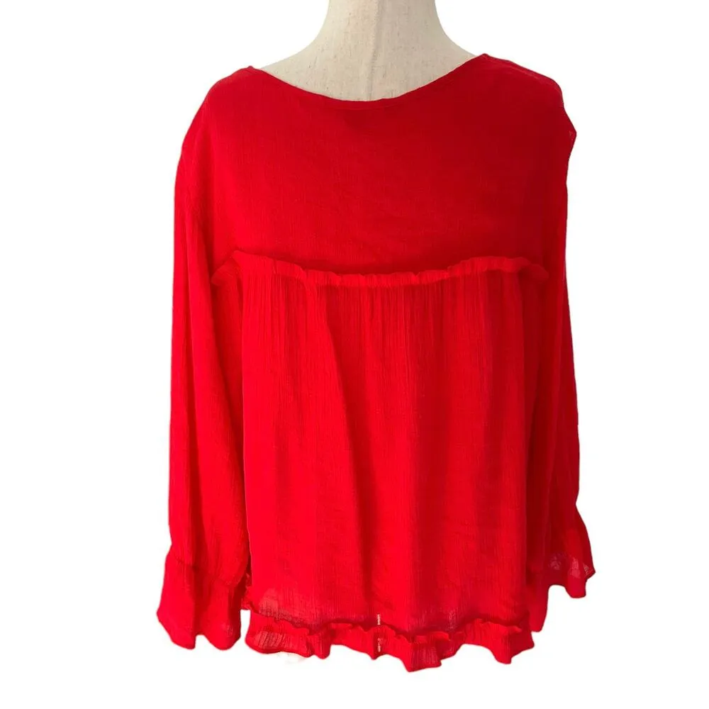 Zac & Rachel Red Ruffles Trim Split Crew Neck Women's Size XL | 23-3 - Image 2