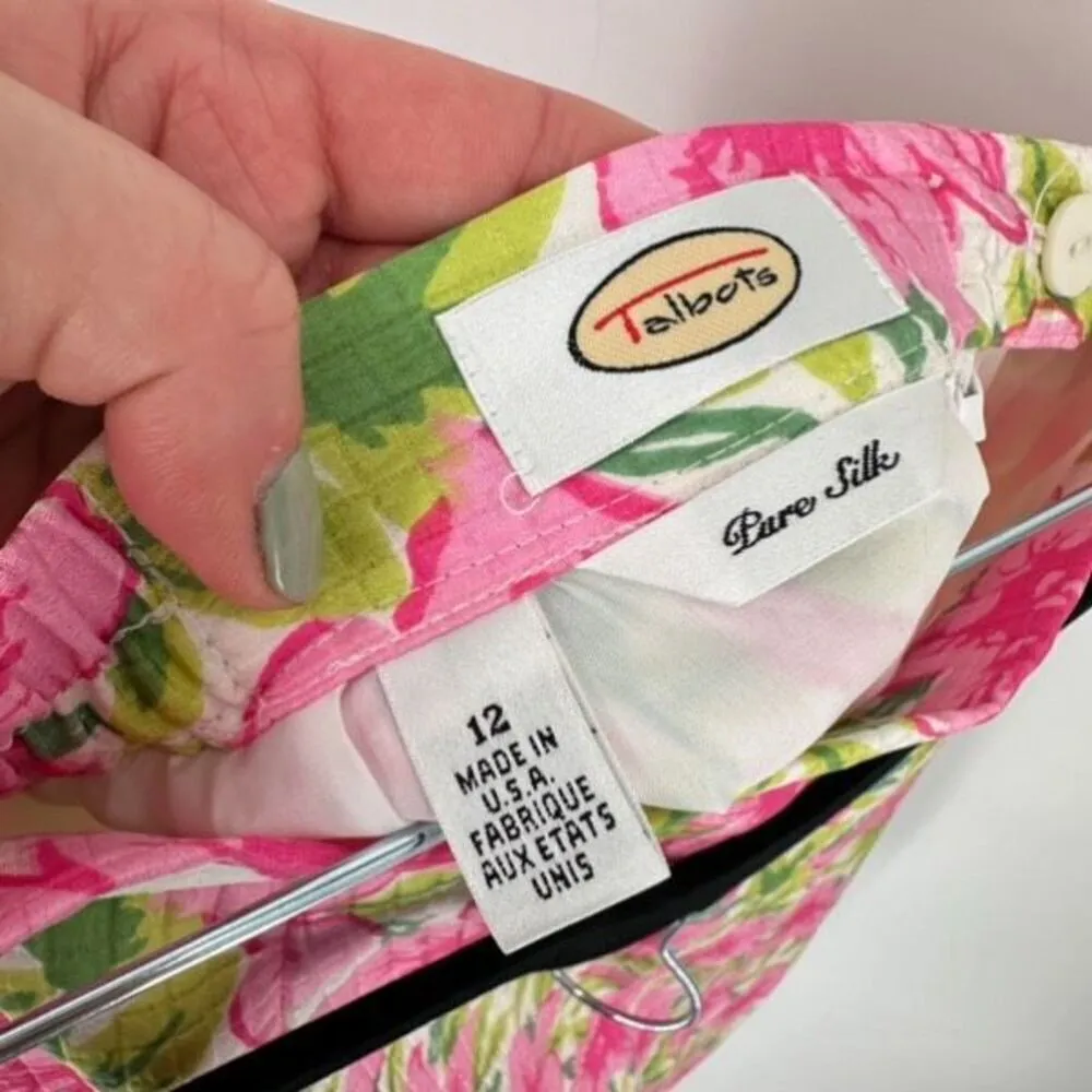 Vintage Talbots Womens Floral Pure Silk Lined Straight Pencil Skirt Pink Size 12 - Image 9