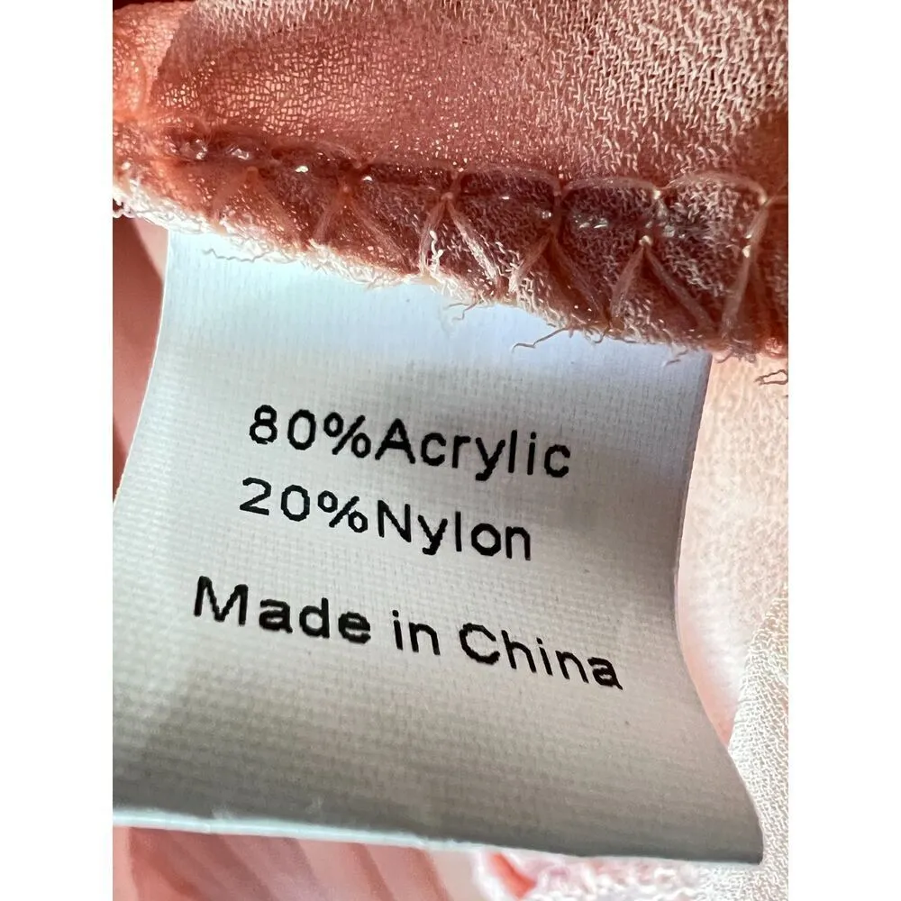 Blouse top long sleeve embroidered floral pleated romantic peach pink M - Image 3