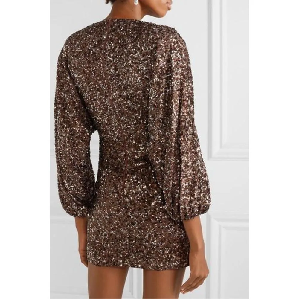 RETROFÊTE AUBRIELLE SEQUINED MINI COCKTAIL DRESS IN BROWN MIX size small - Image 2