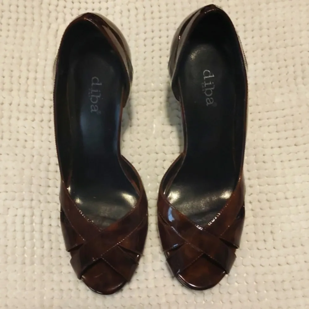 DIBA East Patent Cutout Open Side Pump Heels~Brown Gold Hues ~Size 9B EUC #CL - Image 5