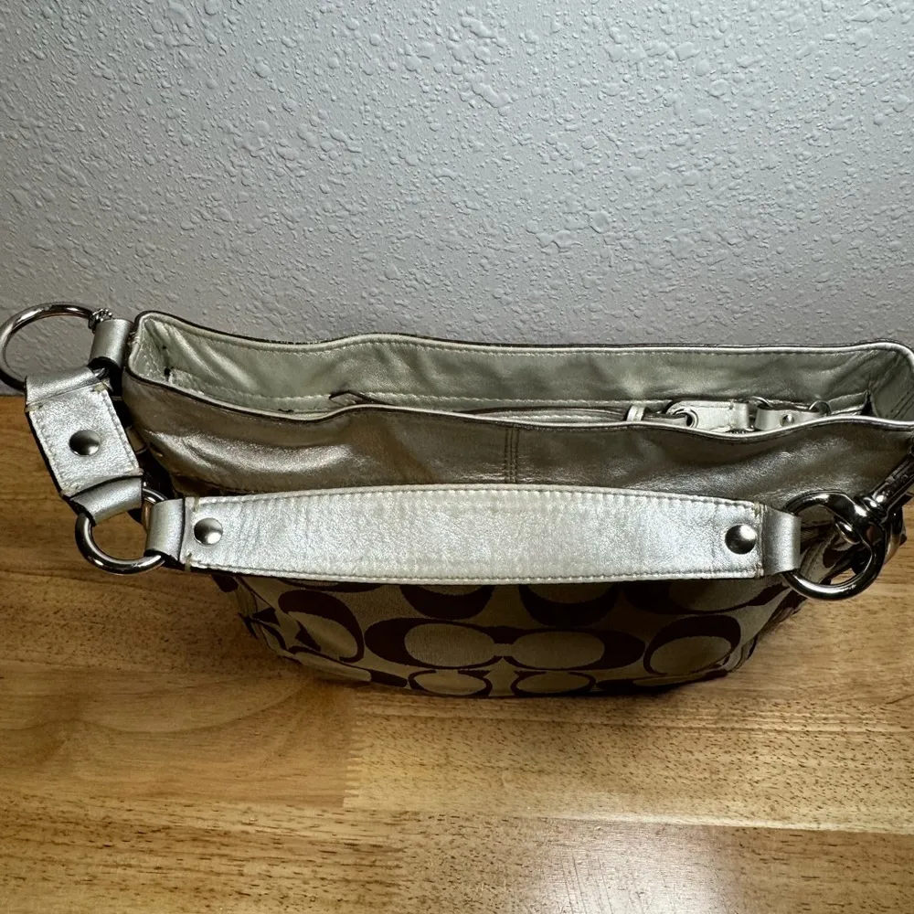 Zoe Hobo Bag Purse Jacquard Beige SILVER Monogram Canvas F12657 - Image 13