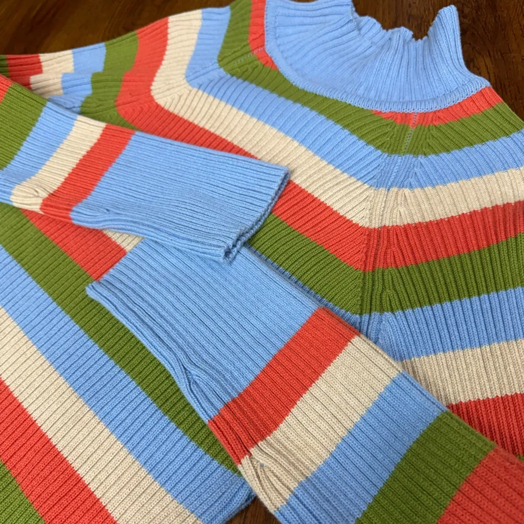 Arthur Apparel Multicolor Striped Racer Skivvy Sweater Size Medium EUC Blue - Image 11