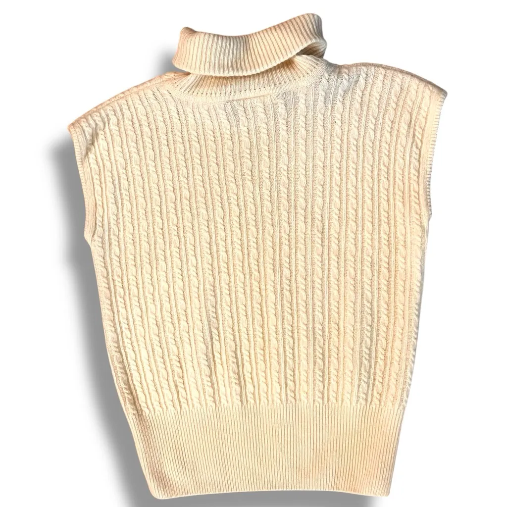 Vtg 80s Liz Claiborne Sweater Womens M Ivory Lambswool Angora Blend Turtleneck - Image 2