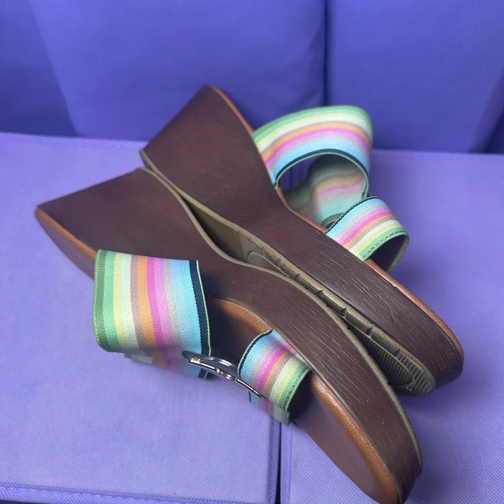 Anne Klein Hayda Striped Stretch Blocky Platform Wedge Pump Summer Sandals 11M - Image 6