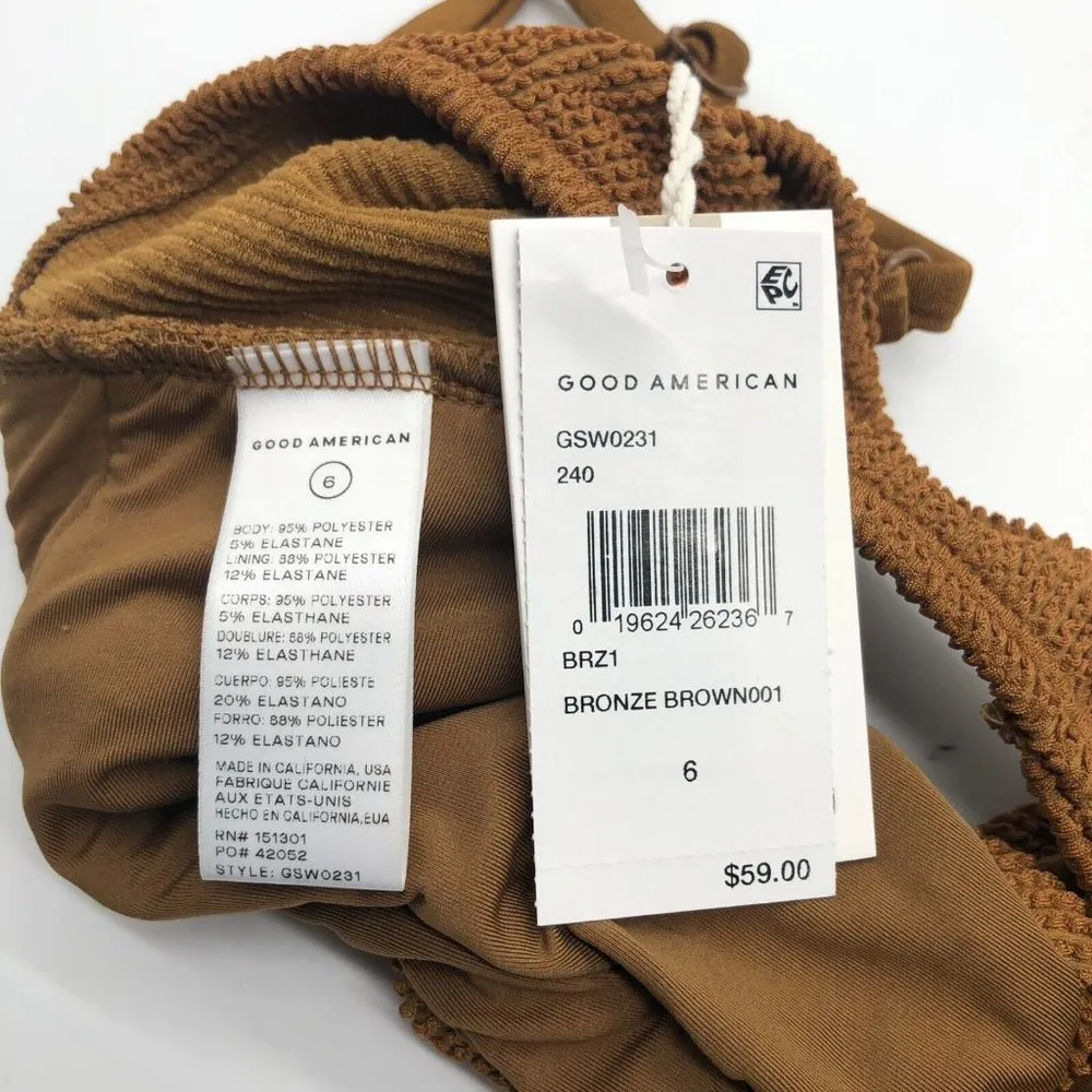 Good American Crinkle Always Fit Twist Bikini Top Textured Bronze Brown 6 US 3XL - Image 6