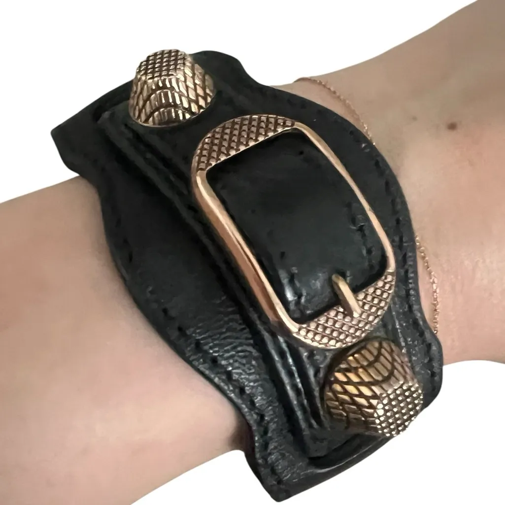 Balenciaga Arena Giant Black Leather  Rose Gold Bracelet Small $230 - Image 2