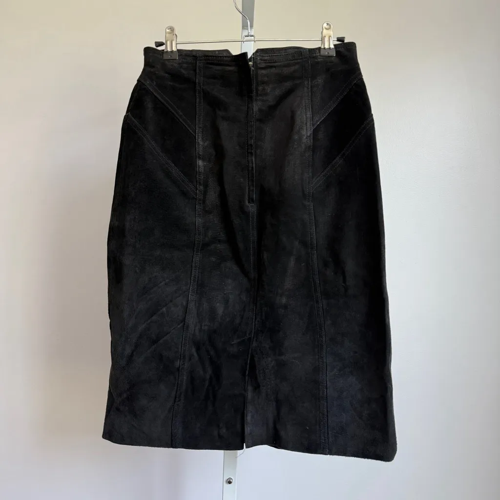 CHIA sz 8 black VTG‎ suede leather retro mini skirt - Image 7