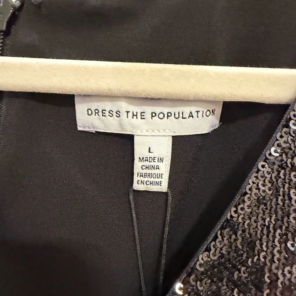 NWT Dress The Population Jaleah Black Sequin V-Neck Bodycon Midi Dress Size L - Image 7