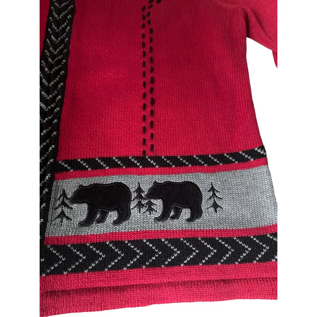 Timberlea Women's Red Black Bear Motif Cardigan Sweater XL - Image 8