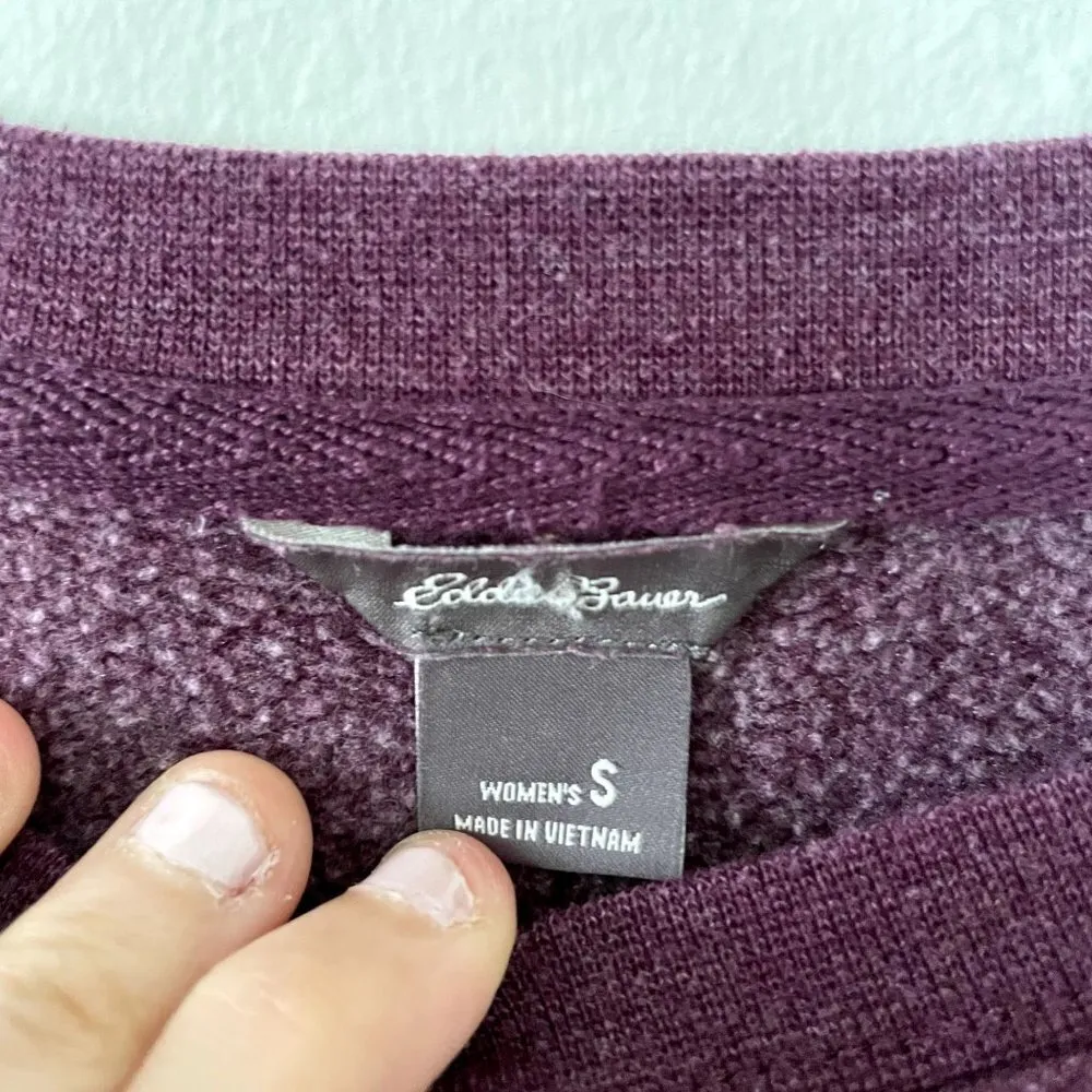 Eddie Bauer plum purple pink crewneck fleece sweater classic casual style cotton - Image 3
