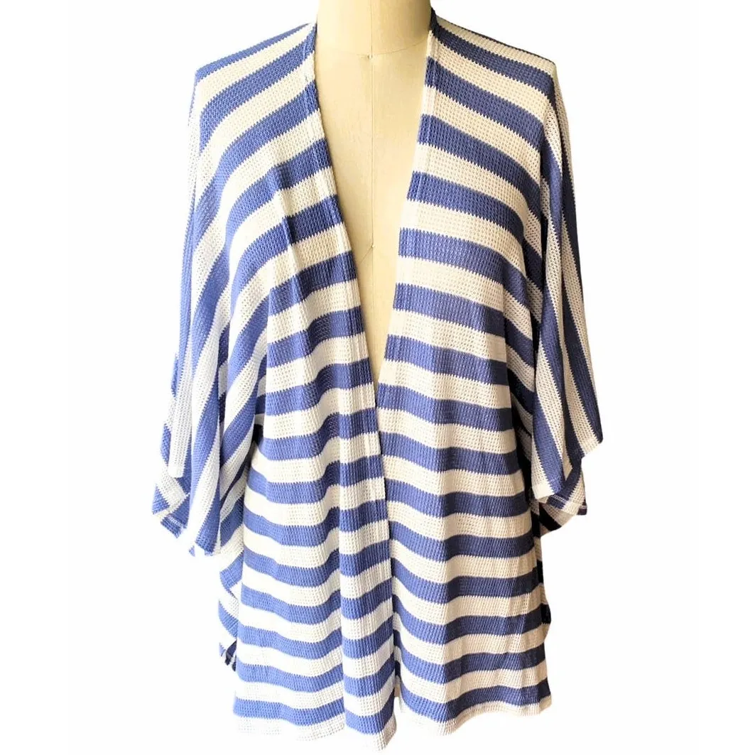 I JOAH Blue & White Stripe Loose Fit Cardigan Cover Up Top ~ Women's Size LARGE - Image 2