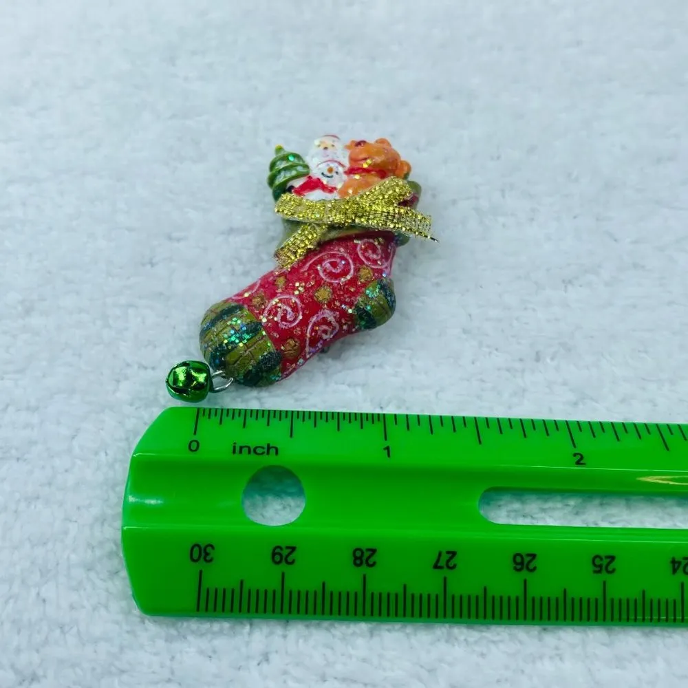 Multicolor Christmas Stocking Holiday Santa Snowman Tree Puppy Dog Pin Brooch - Image 12