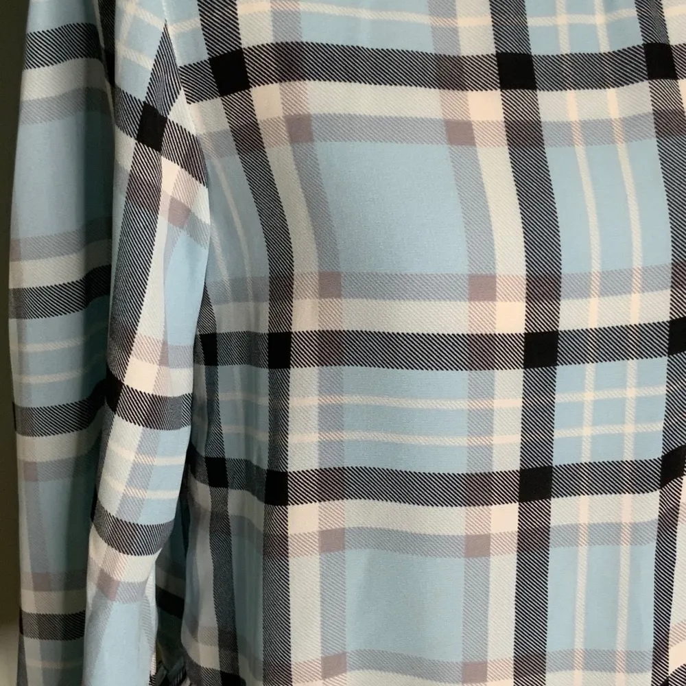 Gianni Bini Blue Plaid Crop Top Wide Sleeves Ruffle Hem Dainty Blouse S - Image 6