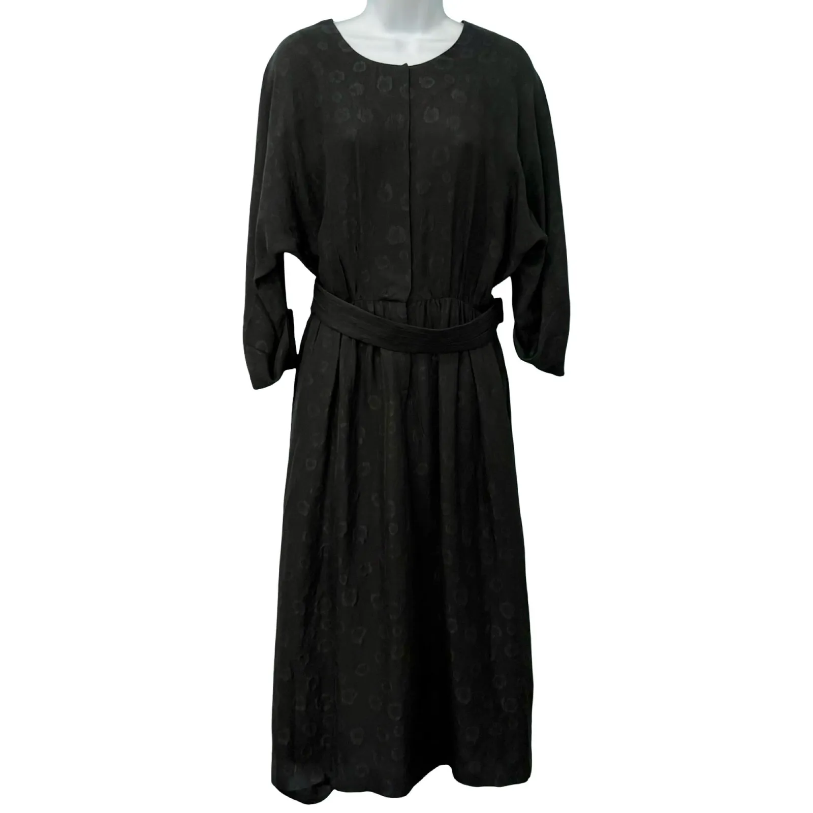 & Other Stories Black Burnout Silk Bracelet Sleeve Belted Midi Dress sz 36 / S - Image 14