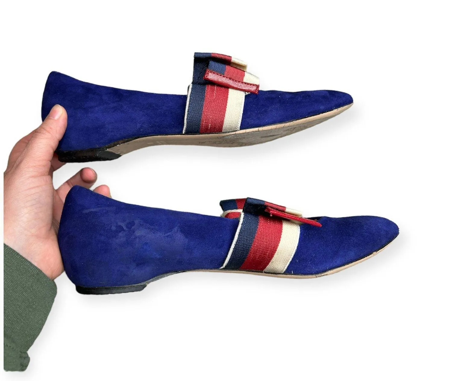 Sylvie Bow Web Stripe Ballerina Flats EU 38 US 8 Suede Slippers Slides - Image 5