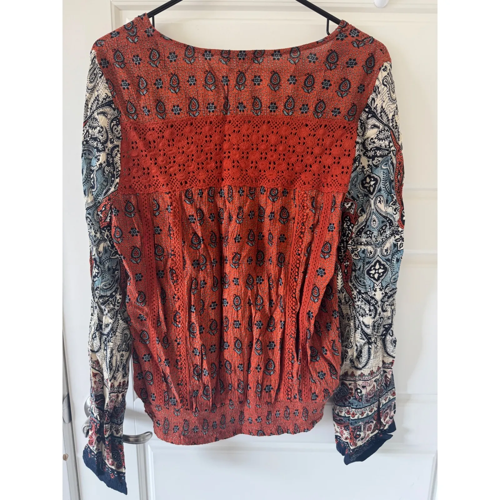 Anthropologie sz S Womens Patrons of Peace Crochet Tassle Flare Sleeve Top Boho - Image 3