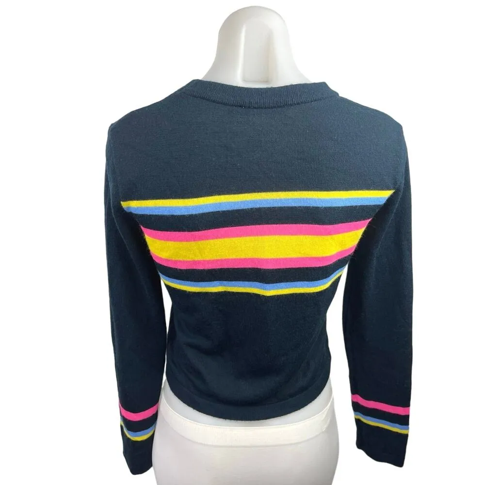 Asos Navy Multicolor Striped Crew Neck Long Sleeve Knit Pullover Sweater Top 2 - Image 2