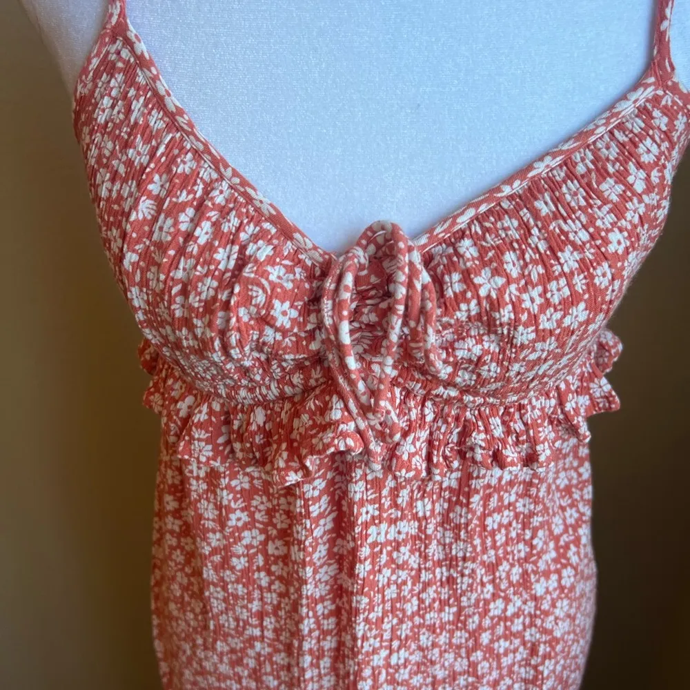 coral pink white floral midi v neck strap dress | XS - Image 2