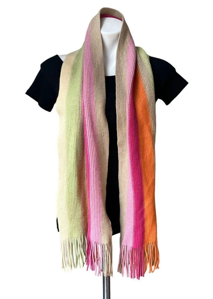 NWT, Talbots Wool Blend Ribbed Knit Multicolor Fringe Scarf - Image 2