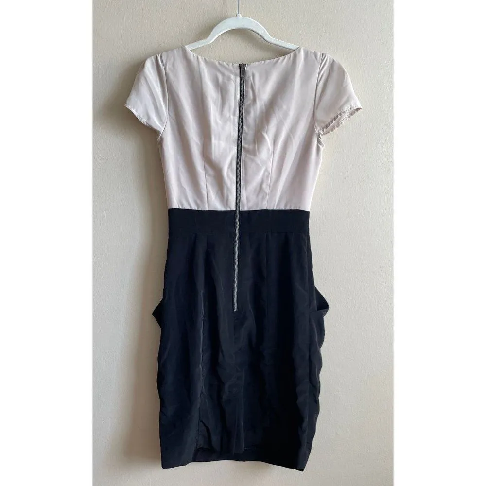 H&M light pink and black color block pleated dress Sz 4 - Image 3