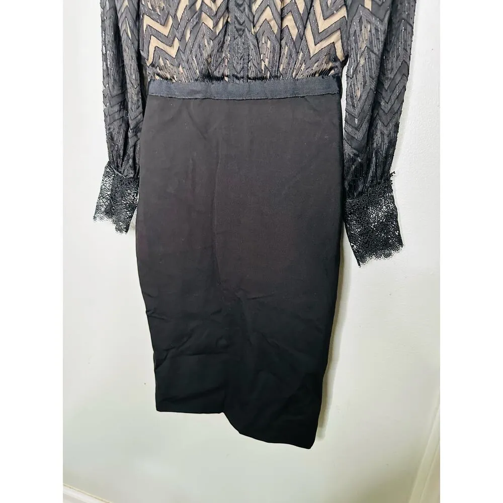 CATHERINE DEANE Black Button Front Noelle Lace Style Midi Dress Size US 4 - Image 4